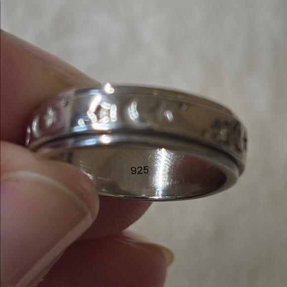 925 Sterling Silver Spinner Band Ring Celestial Star and Moon